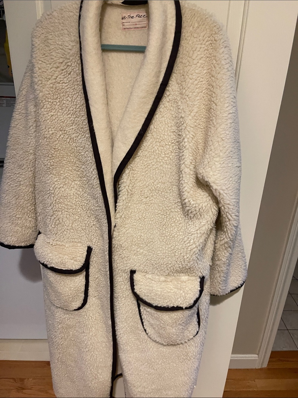 NWOT Free People Cream Sherpa Coatigan with Black Trim